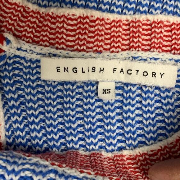 English Factory  Blue & Red Raglan Sleeve Cropped Sweater - XS - Picture 5 of 6